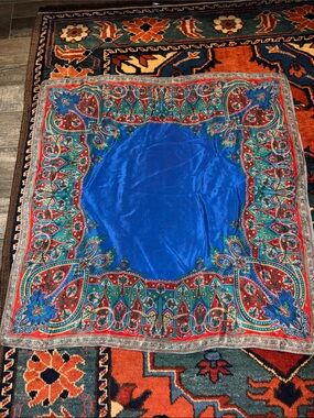 100% Silk ~Vibrant Blue Paisley Square Scarf 28" squared